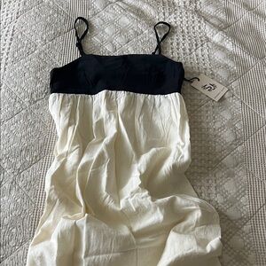Black and Cream Spaghetti Strap Cotton/Linen Dress